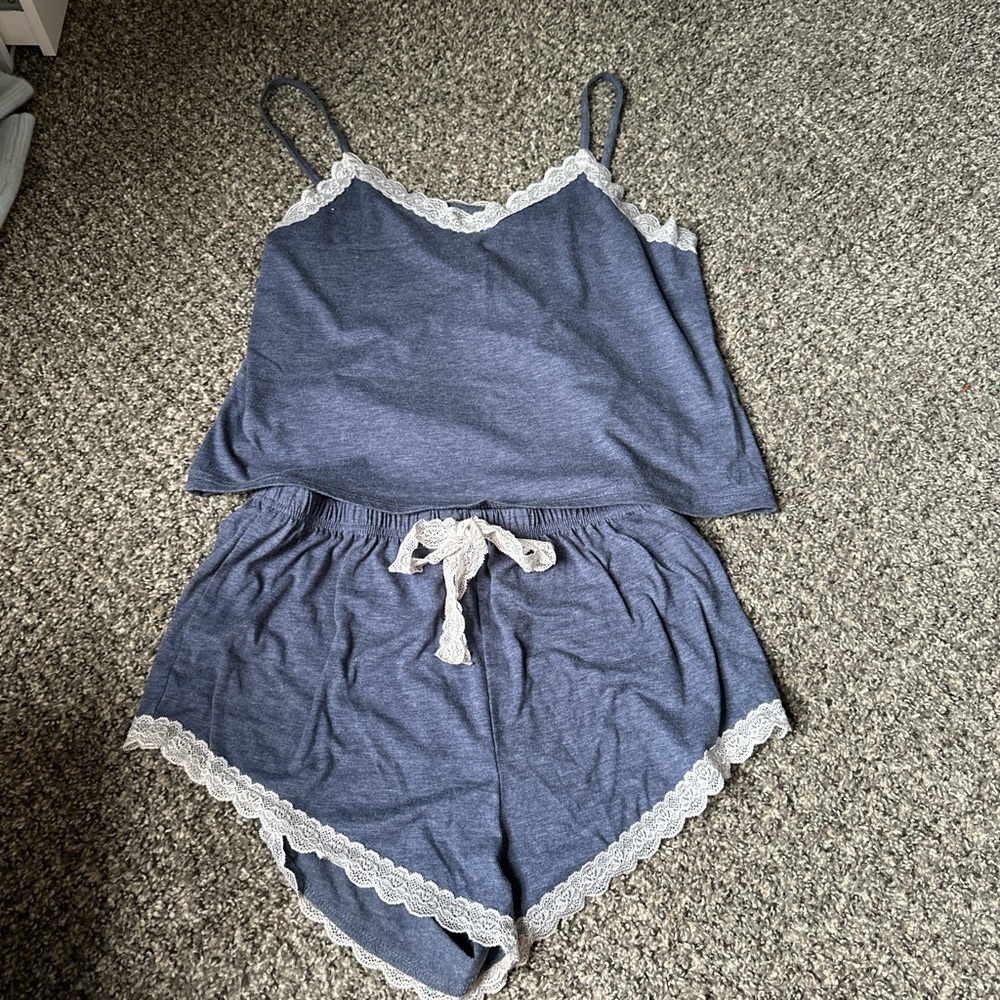Women's Blue Lace Trim Sleepwear Set